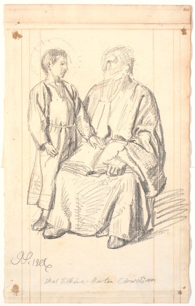 Studio di figura di vecchio seduto e ragazzo in piedi da Joakim Frederik Skovgaard