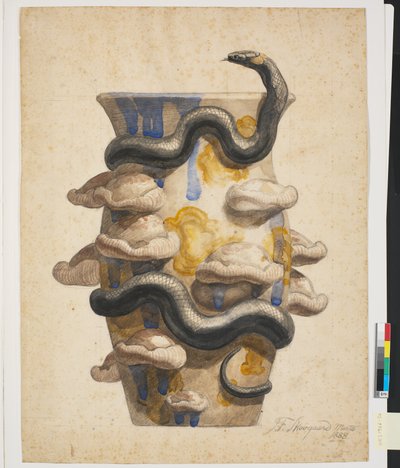 Bozzetto per vaso decorato con serpente e funghi in rilievo da Joakim Frederik Skovgaard