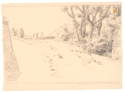 Paesaggio italiano con una strada, a destra alberi da Joakim Frederik Skovgaard