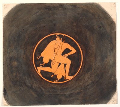 Copia di kylix a figure rosse greca con dipinto di giovane che corre con sacchi di vino da Joakim Frederik Skovgaard