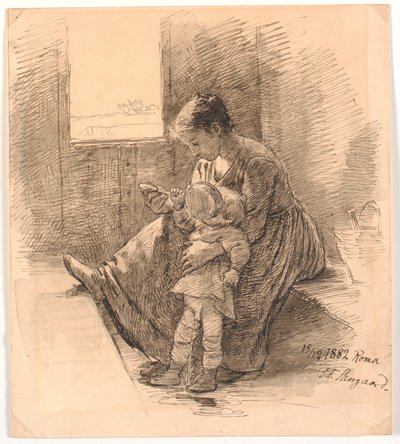 Donna e bambino in un compartimento ferroviario da Joakim Frederik Skovgaard