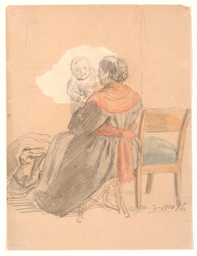 Donna seduta di spalle con bambino da Joakim Frederik Skovgaard
