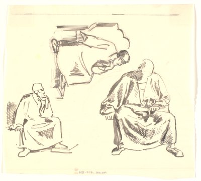 Tre studi di uomo seduto con barba. Saul da Joakim Frederik Skovgaard