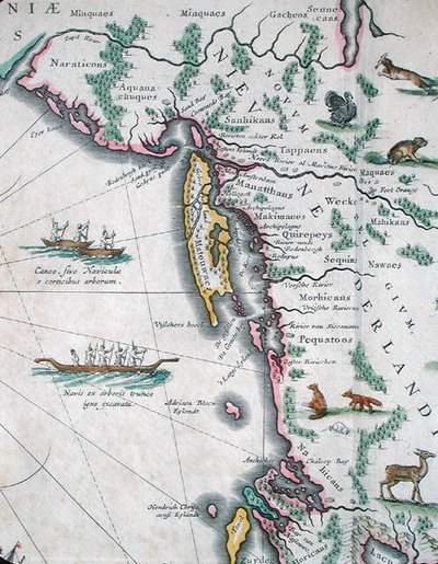 Mappa che raffigura la costa orientale del Nord America da Joan Blaeu