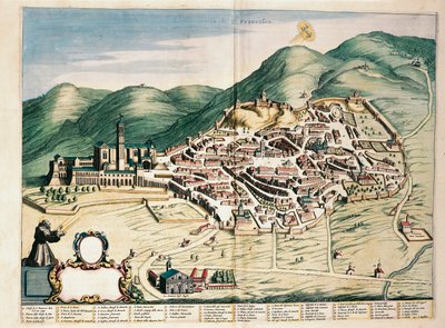 Mappa di Assisi da Theatrum civitatum et admirandorum Italiae, di Joan Blaeu, incisione da Joan Blaeu
