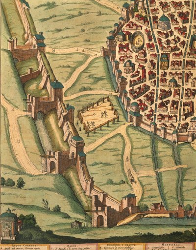 Mappa di Bologna, dal Theatrum civitatum et admirandorum Italiae (dettaglio) da Joan Blaeu
