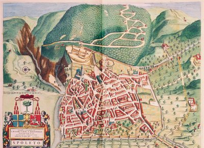 Mappa di Spoleto da Theatrum civitatum et admirandorum Italiae, incisione da Joan Blaeu