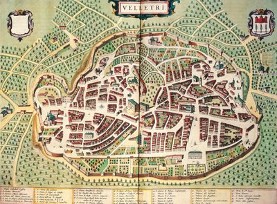 Mappa di Velletri, da Theatrum civitatum et admirandorum Italiae, incisione da Joan Blaeu