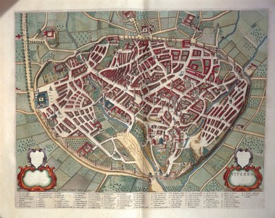 Mappa di Viterbo da Theatrum civitatum et admirandorum Italiae, incisione da Joan Blaeu