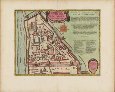 Mappa del Cremlino di Mosca del XVI secolo (Castellum Urbis Moskvae), c.1600 (incisione e acquerello) da Joan Blaeu