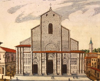 La basilica di San Petronio a Bologna, stampa da Theatrum Civitatum et Admirandorum Italiae da Joan Blaeu