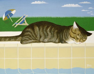 Gatto tigrato vicino a una piscina da Joan Freestone