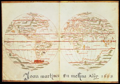 Mappa del mondo (penna e inchiostro su carta) da Joan Martines