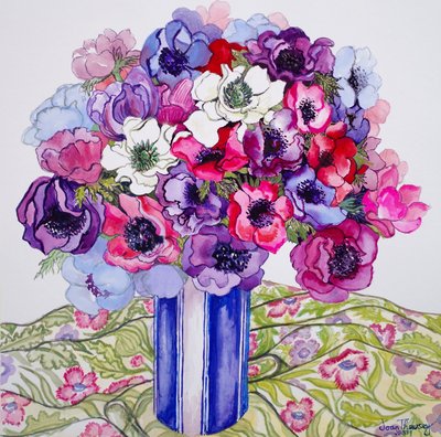 Anemoni in un vaso a righe da Joan Thewsey