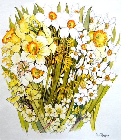 Narcisi, narcisi, forsizia e primule, 2000 da Joan Thewsey