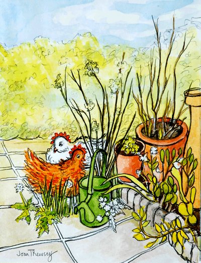 Galline e pentole, Lucy Redman Open Garden, 2000 da Joan Thewsey