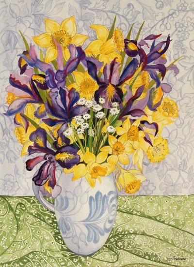 Iris e narcisi con tessuti decorati, 2008 da Joan Thewsey