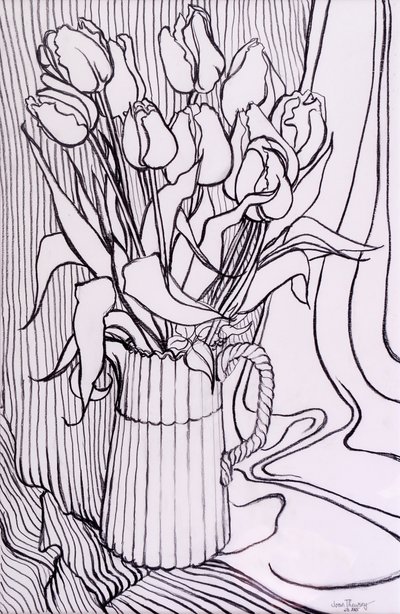 Tulipani contro un Tessuto a Righe da Joan Thewsey