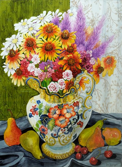 Brocca vittoriana con fiori misti, pere e ciliegie da Joan Thewsey