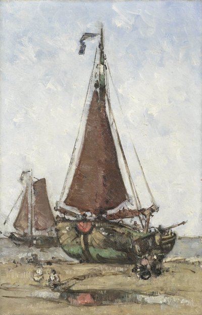 Barca da pesca a prua larga sulla spiaggia da Joannes Barnardus Antonius Maria Westerwoudt