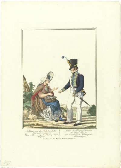 Soldato presso una venditrice di aringhe, Uniformi e costumi (serie) da Joannes Bemme