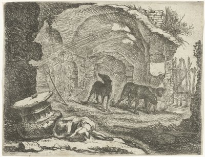 Quattro cani presso una rovina da Joannes Fijt