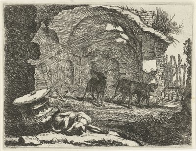 Quattro cani presso una rovina da Joannes Fijt
