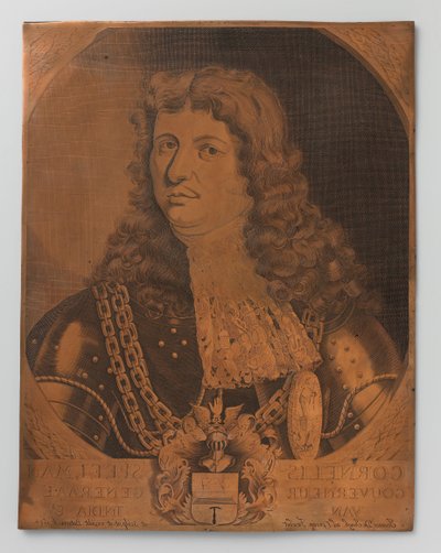 Lastra di rame incisa con ritratto (busto) di Cornelis Speelman 1640-1684, Governatore Generale delle Indie Orientali Olandesi 1681-1684 da Joannes de Jongh