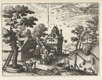Osteria con pozzo (serie di paesaggi, vedute marine e vedute di città fantastiche) da Joannes van Doetechum (I) (attributed to)