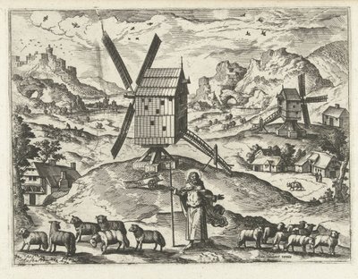 Paesaggio con Cristo come Buon Pastore (Landschappen, zeegezichten en fantasierijke stadsgezichten) da Joannes van Doetechum (I) (attributed to)