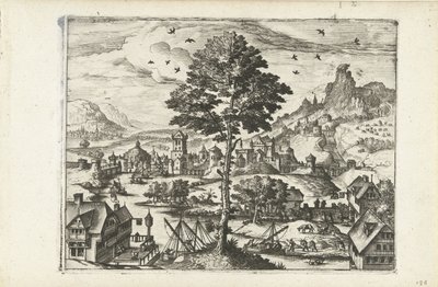 Paesaggio con cittadina sul fiume da Joannes van Doetechum (I) (attributed to)