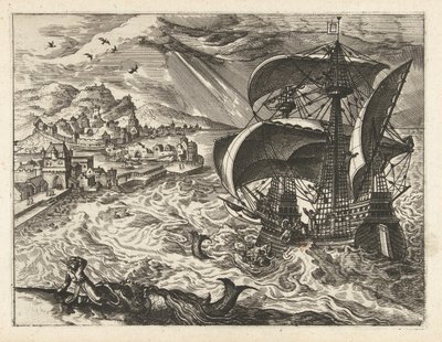 Veduta marina con Giona e la balena da Joannes van Doetechum (I) (attributed to)
