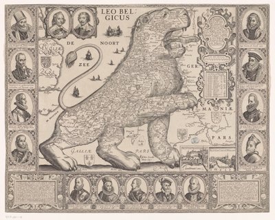 Mappa delle Diciassette Province a forma di leone olandese da Joannes van Doetechum (II)