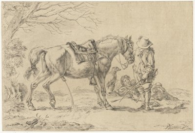 Cavaliere accanto a un cavallo che urina da Joannis Jacobus Bijlaert