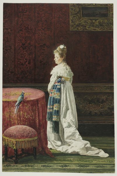 Donna con un pappagallo verde da Joaquin Agrasot y Juan