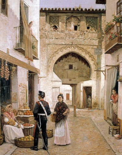 Fruttivendolo a Granada, XIX secolo (pittura a olio) da Joaquin Turina Arenal