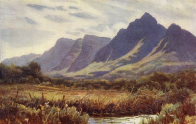 Penisola del Capo, Sudafrica: Table Mountain dai Cape Flats (litografia a colori) da Joaquin Xaudaru y Echau