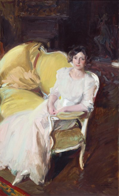Clotilde seduta su un divano da Joaquín Sorolla