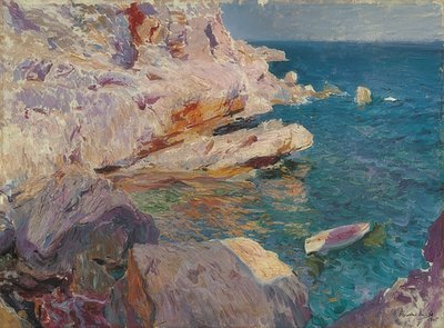 Scogli di Jávea con barca bianca da Joaquín Sorolla