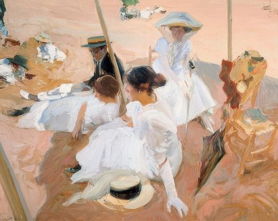 Sotto la tenda sulla spiaggia di Zarautz da Joaquín Sorolla