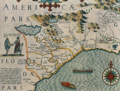 Costa della Carolina del Nord, dettaglio della mappa intitolata Virginiae item et Floridae dall