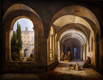 Frati francescani nel chiostro di Santa Maria d