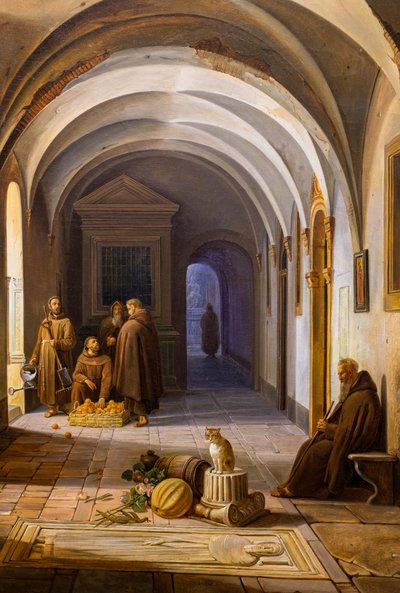 Frati francescani nel chiostro di Santa Maria d