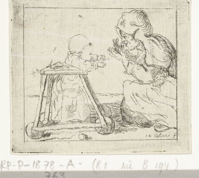 Donna con bambino in girello da Johan Antoni Kauclitz Colizzi