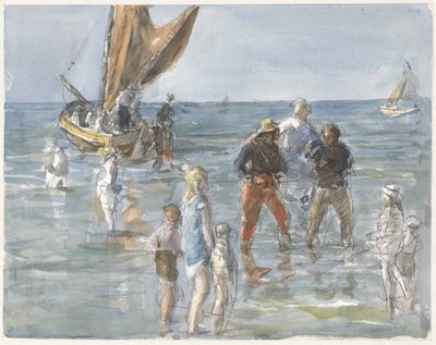 Dama portata a terra da due pescatori da una barca da Johan Antonie de Jonge