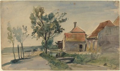 Un Torrente che Scorre tra Case e una Strada, fine 19° secolo da Johan Barthold Jongkind