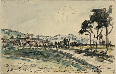 Chateau, Cote Saint Andre (recto) Carretto vuoto e capanno con altri schizzi (verso) da Johan Barthold Jongkind