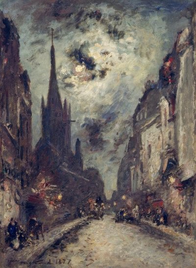 Rue St. Jacques con la chiesa di St. Séverin al chiaro di luna da Johan Barthold Jongkind