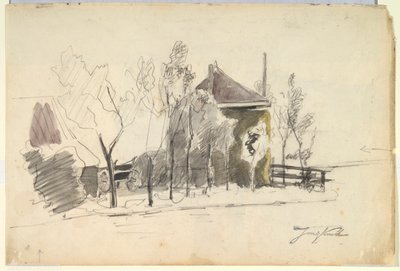 Carro di fieno in un cortile di fattoria (recto); Vista di una fattoria (verso) da Johan Barthold Jongkind