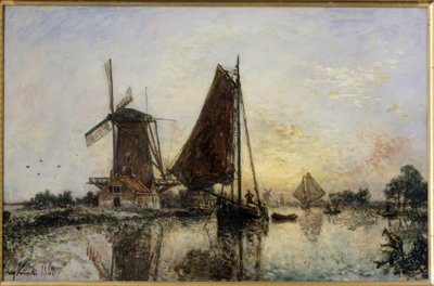 In Olanda. Navi vicino a un mulino da Johan Barthold Jongkind